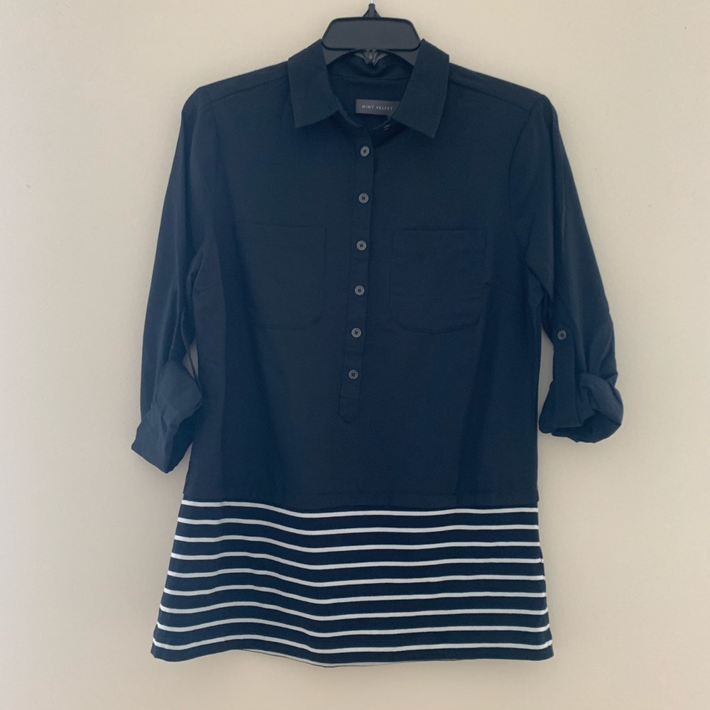 Mint Velvet Navy White Tab Sleeve Popover Shirt 4